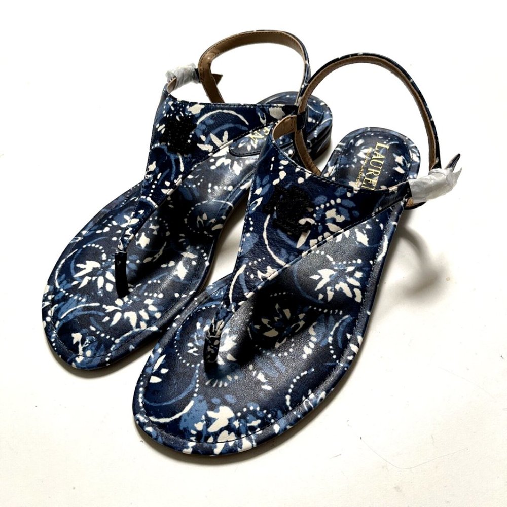Ralph Lauren Ellington Blue Floral Thong Sandals Women's Size 9 NWOB Summer - Picture 3 of 9